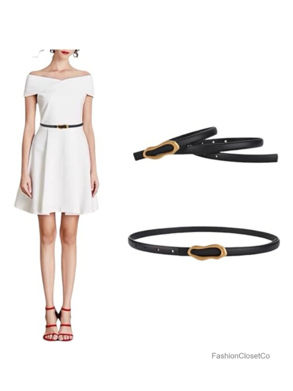 Women's Genuine Leather Skinny Belt Oval Gold Bronze Buckle Dress Casual Slim